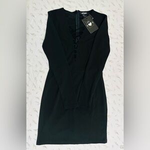 Missguided Black Long Sleeve Short Dress